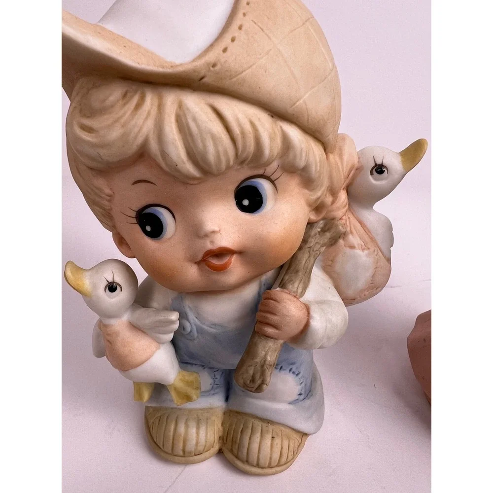 Vintage Homco Boy &‎ Girl Figurines 1418 with Lamb Sheep Ducks